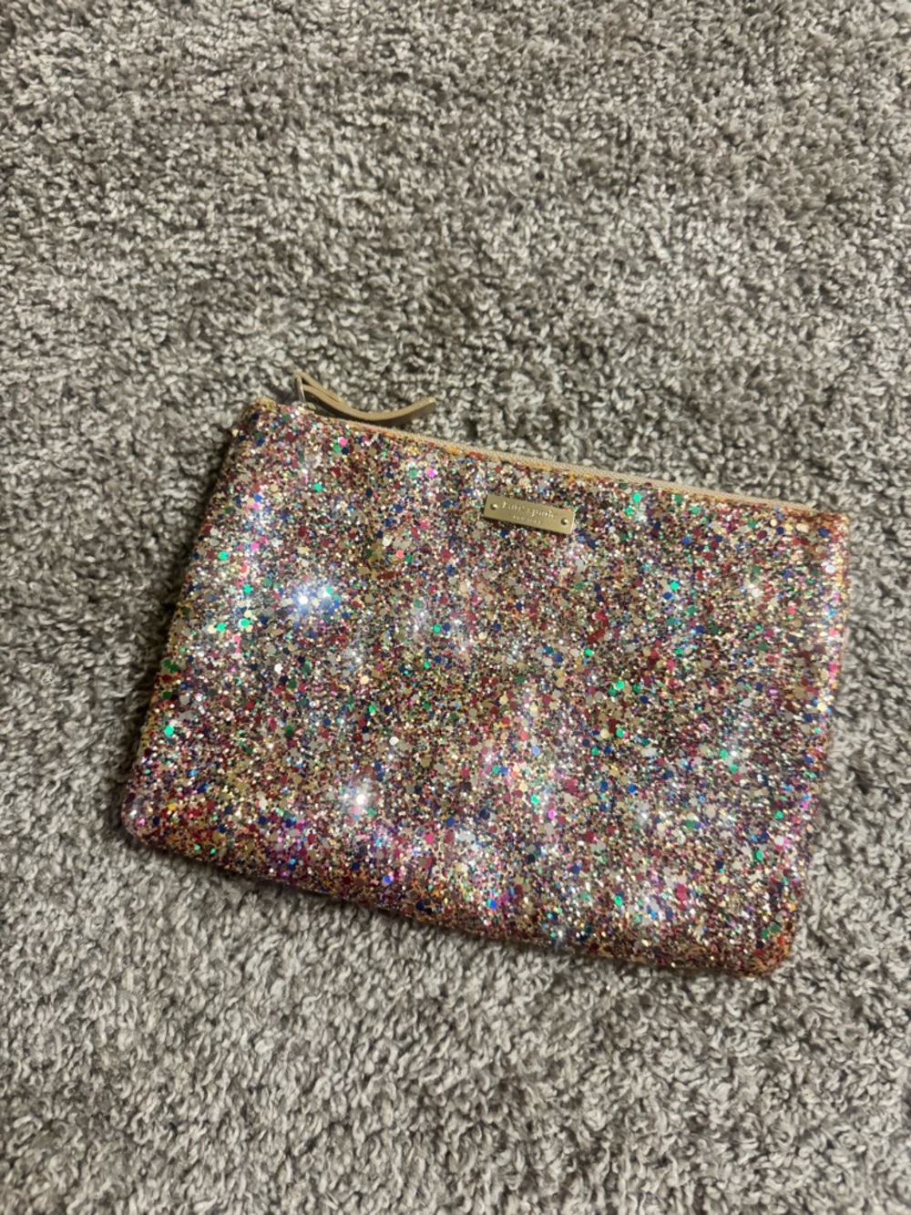 kate spade Multicolor Glitter Zip Pouch with Gold Accent Gia